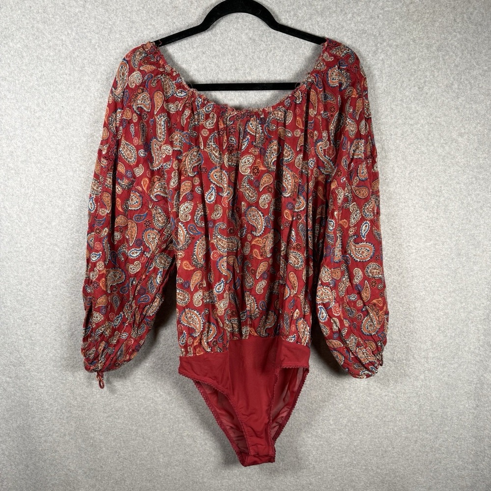Free People Bodysuit Womens Large Paisley Floral Red